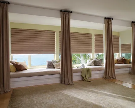 Dual Sheer Shades - Window Coverings by Deluxe in Toronto Residence. Contemporary dual sheer window treatments combining the soft luxury of curtains with the functionality of horizontal blinds.