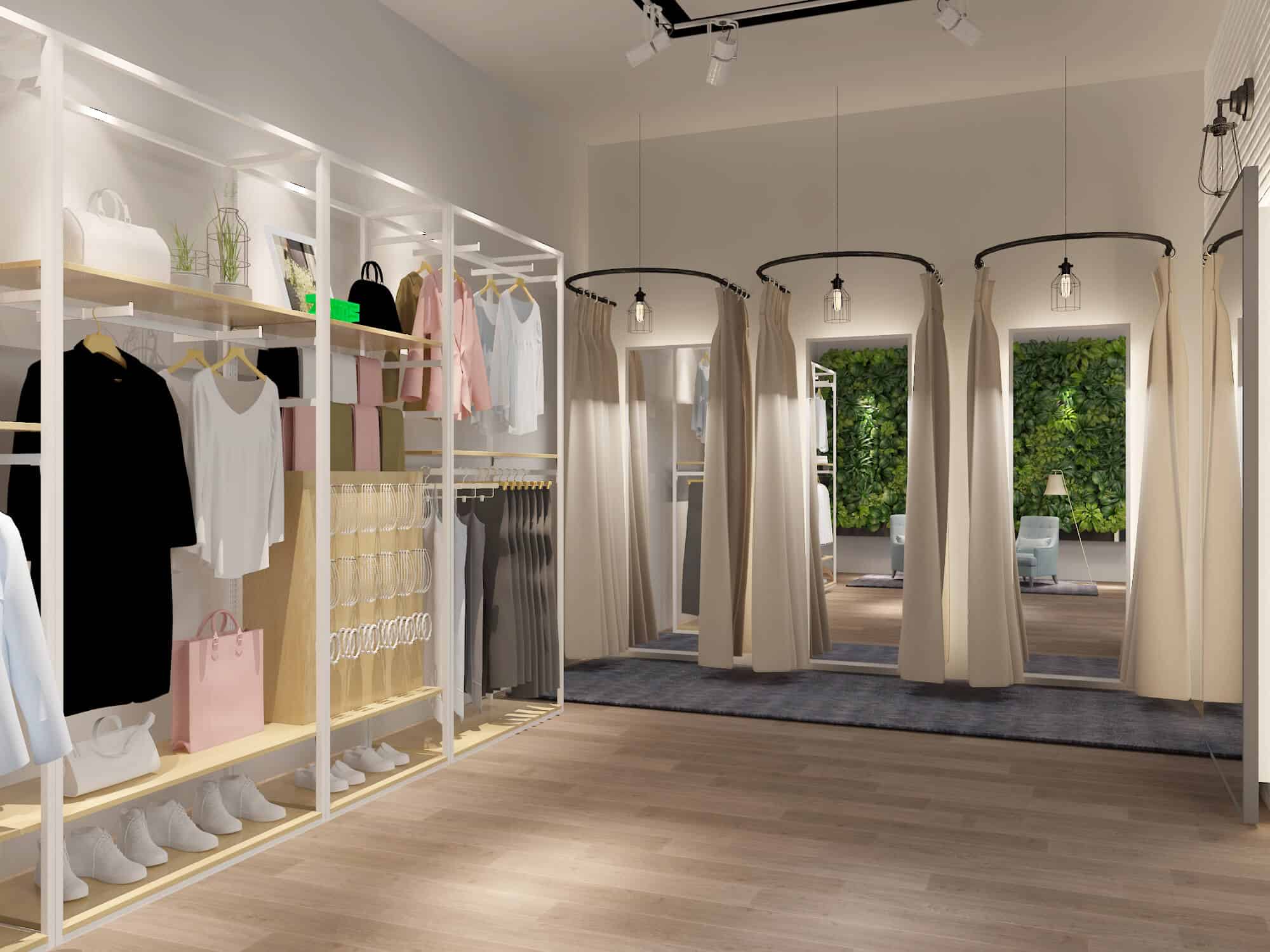 Commercial boutique retail space with high-traffic flooring and clean perimeter lighting